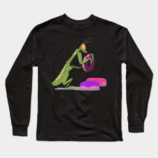 Praying Mantis Eating Donuts Funny Insect Quotes Long Sleeve T-Shirt